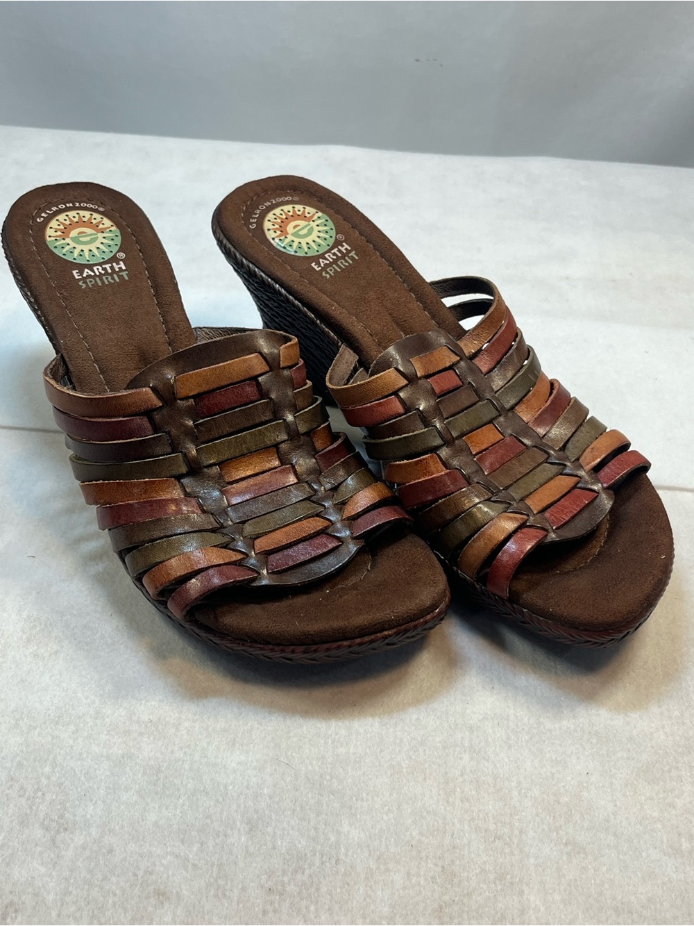 Earth Spirit Womens Brown Multi-Color Woven Wedge Heels Birch Sandals Size 9